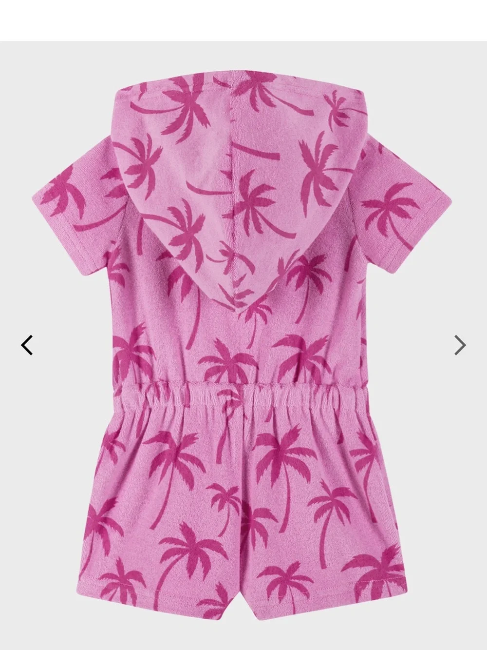 Andy & Evan Pink Hooded Terrycloth Beach Coverup Romper Palm Trees NWOT